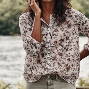 J. Jill Relaxed Shirred Voile Blouse floral lightweight dainty feminine SP